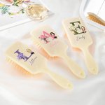 Personalized Birth Flower Bouquet Initial Cartoon Character Long Handle Paddle Brush with Name and Ribbon Birthday Wedding Gift for Women
