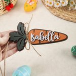 Personalised Carrot-Shaped Wooden Name Tag Basket Decor Easter Gift for Boys Girls