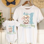 Personalisierte niedliche Tiere 100% Baumwolle Baby Bodysuit Matching T-Shirt mit Namen und Datum erste Muttertag Geschenk für Neugeborene neue Mama