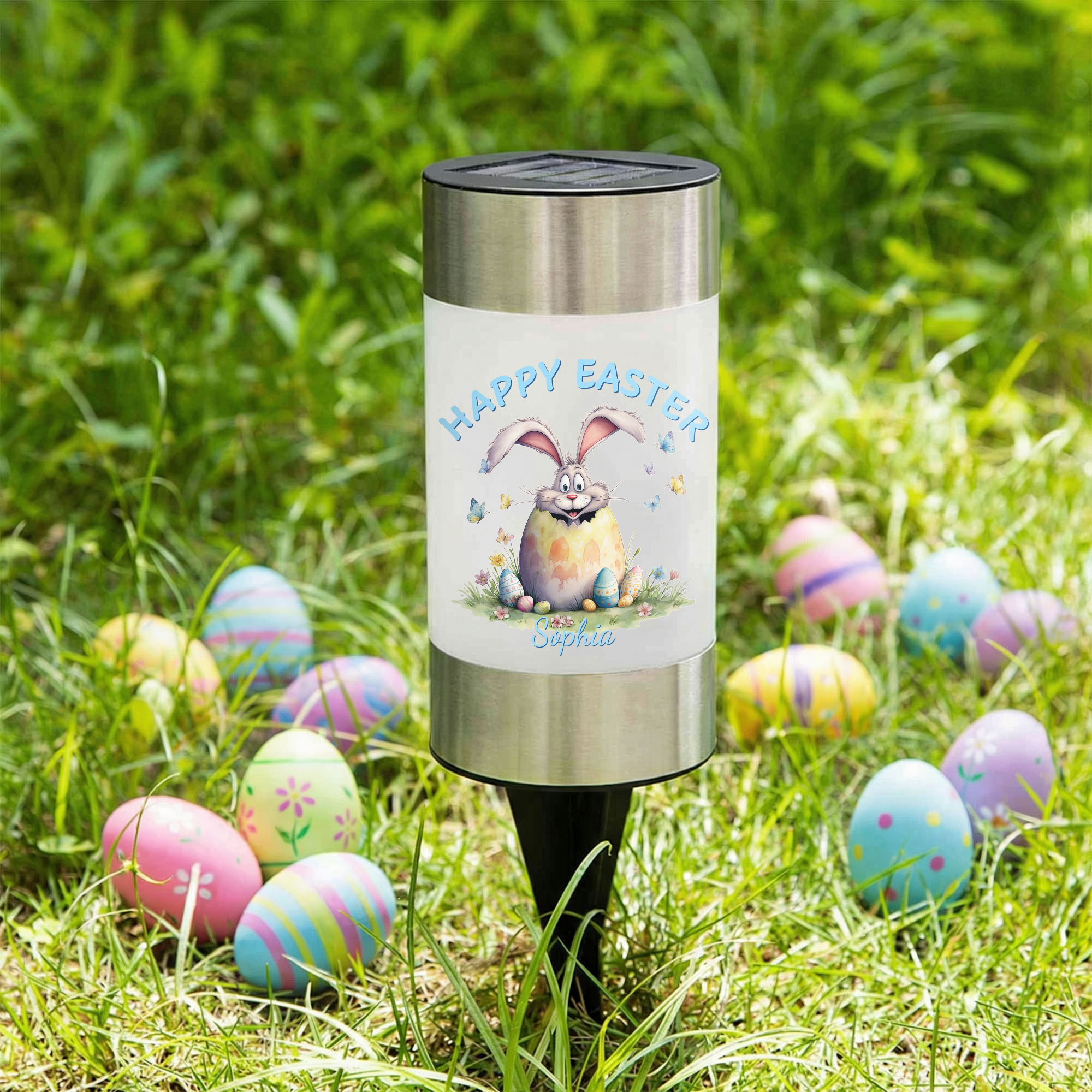 Lumière solaire de jardin imperméable avec nom Cadeau de fête de Pâques pour la famille et les enfants