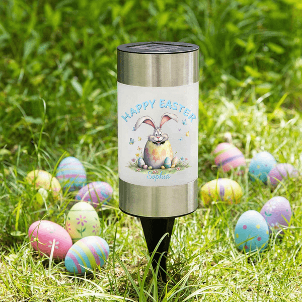 Personalized Happy Easter Cute Rabbit Waterproof Solar Garden Light with Name Garden Decor Daily Use Easter Party Gift for Family Kids
