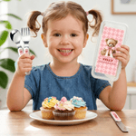 Personalized Multi-Color Cute Teddy Bear Kids Knife Fork Spoon Three-Piece Set with Name Daily Dining Birthday Gift for Children  Toddlers