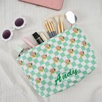 Personalised Cartoon Cute Marsupilami Corduroy Checkerboard Makeup Bag with Name Travel Birthday Gift for Women | Callie × Marsupilami®