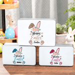 Personalized Leopard Print Easter Bunny Ears Food Grade Metal Biscuit Tin with Name Easter Day Gift for Kids Family Friends