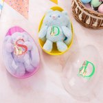 Personalized Cute Peter Rabbit Bunny Initial Fillable Jumbo Easter Egg and Stretchable Plush Bunny Keychain Set Birthday Party Favors Gift for Kids