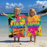 Personalisierte bunte Graffiti-Stil schnell trocknen Hooded Strandtuch mit Farbverlauf Regenbogen Name Reise Verwendung Sommer Urlaub Geburtstag Geschenk für Kinder