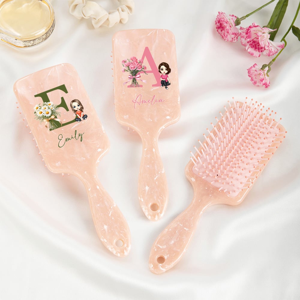 Brosse à main à manche long avec nom et ruban Cadeau d'anniversaire et de mariage pour femmes