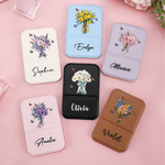 Personalised Watercolor Birth Flower Bouquet Butterfly PU Leather Makeup Mirror with Name Foldable Travel Essential Birthday Gift for Women