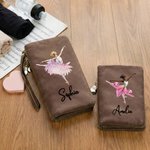 Personalized Ballet Girl Dancer Birth Flower PU Leather Wristlet Wallet with Name Daily Use Birthday Gift for Ballet Dancer Lover