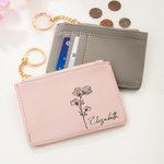 Personalized Birth Flower Name Card Holder Wallet Birthday Anniversary Gift for Her