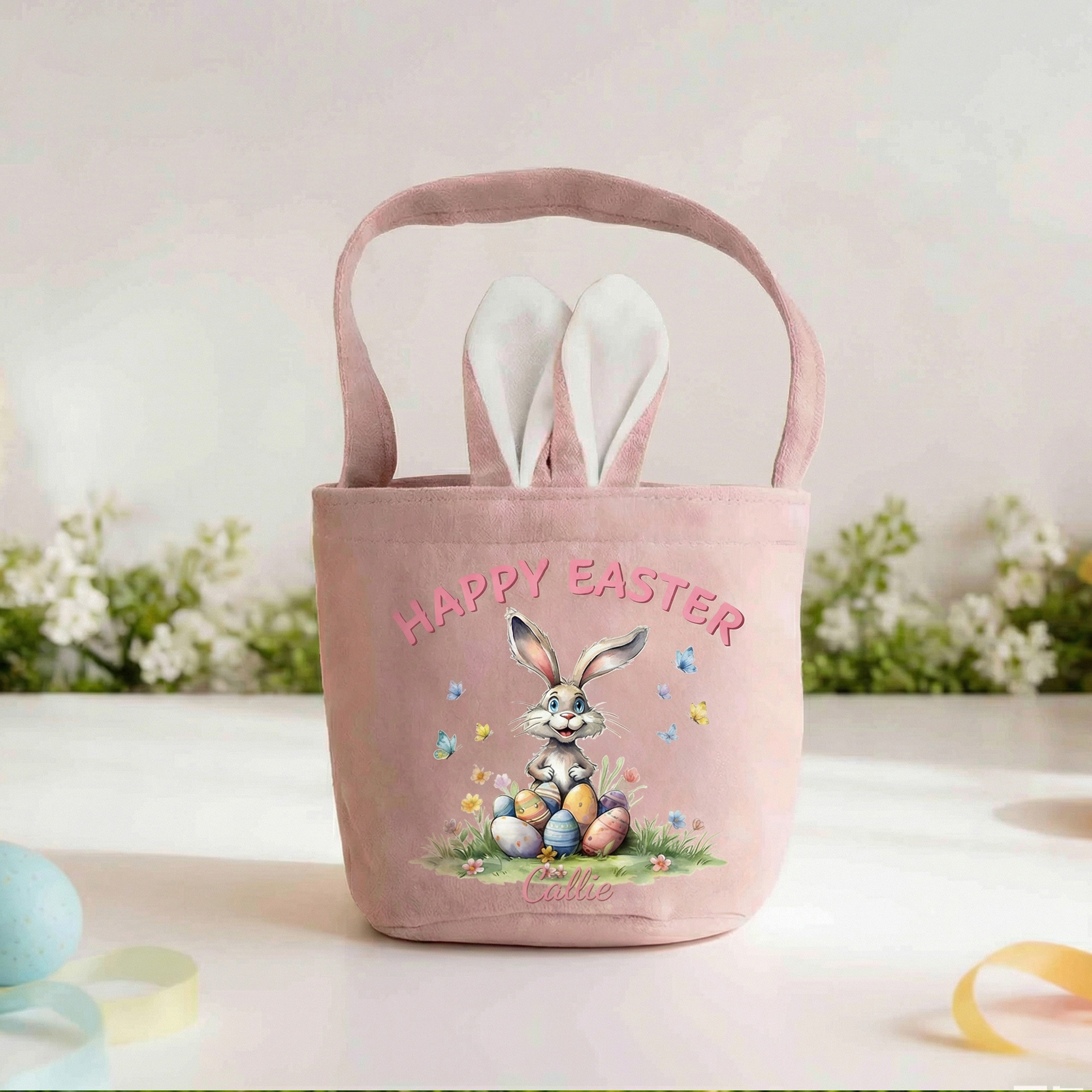 Oreilles de lapin de Pâques personnalisées Panier de Pâques avec texte et queue Cadeau de fête de Pâques pour garçons filles