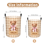 Personalized Cute Teddy Bear Waterproof Laundry Storage Basket with Name and Handle Birthday Housewarming Gift for Boys Girls