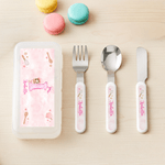 Personalized Cute Cartoon Baking Character Fork Spoon Knife 3 Pcs Cutlery Set with Name and Case Back to School Birthday Gift for Boys Girls