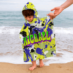 Personalized Graffiti Style Quick Dry Hooded Beach Towel with Name Beach Essentials Summer Vacation Birthday Gift for Kids Graffiti Lovers