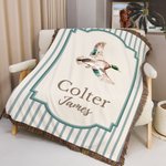 Gepersonaliseerde Mallard Duck Patroon Gestreepte Tassel Woven Deken met Naam Dagelijks Gebruik Verjaardagscadeau voor Pasgeboren Nieuwe Ouders
