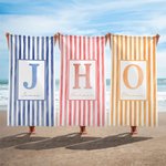Personalisiertes Strandtuch mit Aquarell-Streifen | mit Namen und Initiale | schnelltrocknend | Badetuch | Sommer Urlaub Geschenk für Familie Freunde