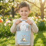 Personalized Happy Easter Bunny Ears Name Easter Basket with with Text and Tail Easter Party Gift for Boys Girls