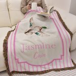 Gepersonaliseerde Mallard Duck Patroon Gestreepte Tassel Woven Deken met Naam Dagelijks Gebruik Verjaardagscadeau voor Pasgeboren Nieuwe Ouders