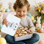 Personalized Leopard Print Easter Bunny Ears Food Grade Metal Biscuit Tin with Name Easter Day Gift for Kids Family Friends