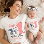 Personalized Cute Elephant 1st Mother's Day 100% Cotton T-shirt Baby Bodysuit with Name Birthday Gift for Baby Mom