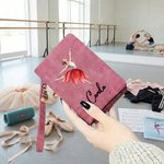 Personalized Ballet Girl Dancer Birth Flower PU Leather Wristlet Wallet with Name Daily Use Birthday Gift for Ballet Dancer Lover