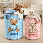 Personalized Cute Teddy Bear Waterproof Laundry Storage Basket with Name and Handle Birthday Housewarming Gift for Boys Girls