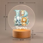 Veilleuse LED personnalisée avec animal de forêt mignon en dessin animé initiale et nom - Cadeau anniversaire pour enfants