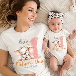 Personalisierter Babybody zum Thema Tierfamilien | T-Shirt im Partnerlook wählbar | 100% Baumwolle | mit Namen | Muttertag Geschenk für Babys Mama