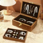 Boîte à bijoux classique en bois personnalisée avec gravure en haut ou à côté - Cadeau anniversaire mariage Saint-Valentin pour les femmes