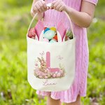 Personalized Cute Rabbit Flower Butterfly Initial Bunny Ears Easter Basket with Name Eggs Hunting Party Favor Easter Gift for Kids
