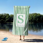 Personalisiertes Strandtuch mit Aquarell-Streifen | mit Namen und Initiale | schnelltrocknend | Badetuch | Sommer Urlaub Geschenk für Familie Freunde