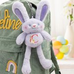 Personalized Cute Peter Rabbit Bunny Initial Fillable Jumbo Easter Egg and Stretchable Plush Bunny Keychain Set Birthday Party Favors Gift for Kids