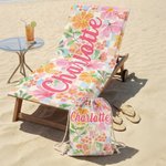 Toalla de playa de gran tamaño de secado rápido con nombre y bolsa con cordón Personalizada con flores de colores a cuadros Fiesta en la playa Regalo de cumpleaños para mujer