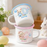 Personalisierte Plaid Bunny Initial 12 oz Emaille Becher mit Namen täglichen Gebrauch Ostereierjagd Party Geschenk für Kinder Mädchen Jungen