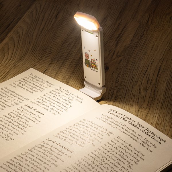 Personalized Cartoon Reading Character Adjustable Rotatable Rechargeable Clip LED Reading Lamp with Name Birthday Gift for Book Lovers Bookworms