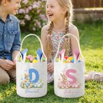 Personalized Cute Rabbit Flower Butterfly Initial Bunny Ears Easter Basket with Name Eggs Hunting Party Favor Easter Gift for Kids
