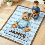 Personalized Bow Teddy Bear Biscuit Soft Tassel Blanket with Name Nursery Decor Birthday Gift for Kids Family