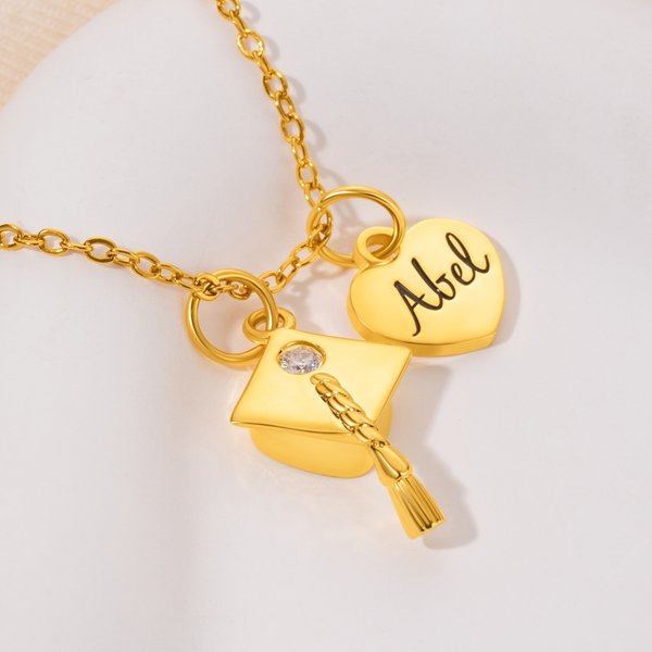 Personalised Birthstone Graduation Cap Necklace with Name Charm Dainty Jewellery Graduation Gift for Graduates