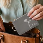 Personalized Birth Flower Name Card Holder Wallet Birthday Anniversary Gift for Her