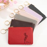 Personalized Birth Flower Name Card Holder Wallet Birthday Anniversary Gift for Her