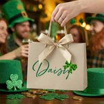 Personalised Four-Leaf Clover Pattern Gift Bag with Name Set of 3 St. Patrick's Day Gift for Family Friends