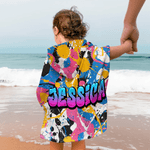 Personalized Graffiti Style Quick Dry Hooded Beach Towel with Name Beach Essentials Summer Vacation Birthday Gift for Kids Graffiti Lovers