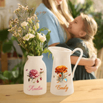 Personalized Retro Birth Flower Birthstone Ceramic Vase with Name Home Decor Mother's Day Birthday Gift for Women