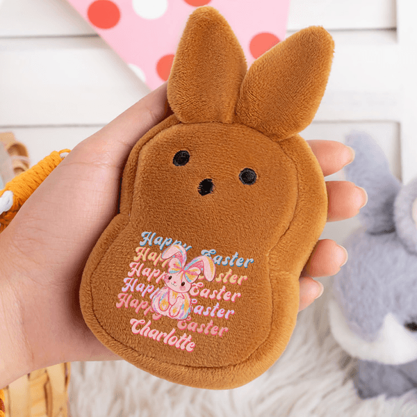 Personalized Cute Bunny Plush Coin Purse Wallet with Name and Wrist Strap Easter Basket Stuffers Easter Party Favor Gift for Kids