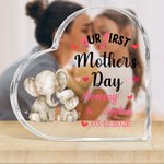 Personalisierte niedliche Elefant Bär Tier herzförmige Acryl-Plakette mit Namen und Datum Schreibtisch Dekor Geburtstag erste Muttertag Geschenk für neugeborene Mutter