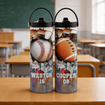 Personalized Baseball Basketball Sport 20 oz Insulated Water Bottle with Name Number and Handle Competition Day Sport Event Gift for Players