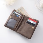 Personalized Pearl Laser Birth Flower PU Leather Folded Wristlet Wallet with Name and Multiple Card Slots Birthday Anniversary Gift for Women