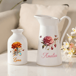 Personalized Retro Birth Flower Birthstone Ceramic Vase with Name Home Decor Mother's Day Birthday Gift for Women