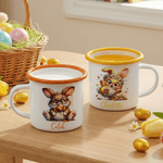 Personalized Cute Rabbit 12 oz Colored Rim Enamel Mug with Name Easter Birthday Gift for Kids Boys Girls