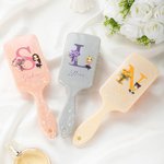 Personalized Birth Flower Bouquet Initial Cartoon Character Long Handle Paddle Brush with Name and Ribbon Birthday Wedding Gift for Women
